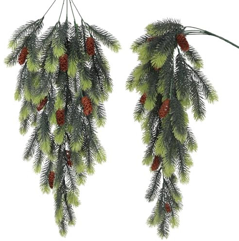 RECUTMS 2Pcs Artificial Christmas Swag Pine Branches with Pines Cones Green Plants Pine Needles Artificial Hanging Plants Outdoors DIY Accessories for Xmas Home Garden Decoration (Light Green)
