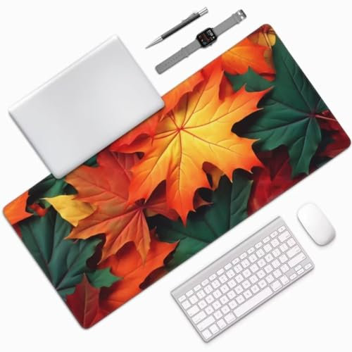 Tappetino Mouse XXL 900x400 mm Tappetino Mouse Caramello, Impermeabile Tappetino Gaming Foglia d'acero Mouse Pad XXL Tappetino Scrivania,Migliora Precisione e Velocità per Desktop/Ufficio/Regalo-MU797