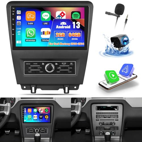 OiLiehu 2G+64G Android 13 Radio 2din Carplay Android Auto für Ford Mustang 2010-2014 Autoradio Mit Bildschirm 10.1 Zoll Autoradio mit Mirror Link/EQ/Bluetooth/SWC/FM RDS/WiFi/GPS/Rückfahrkamera