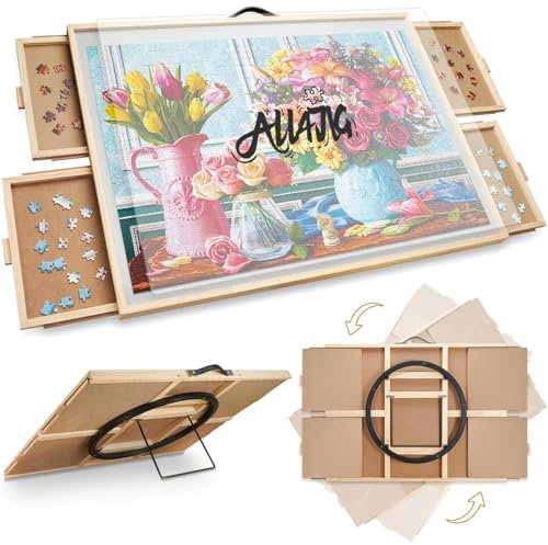 ALL4JIG 1500 Pieces 2-in-1 Tilting & Rotating Puzzle Board, 34.2 x 25.2Adjustable Angle Puzzle Board with 4 Drawers & Clear Protective Cover, Birthday Gift for mom