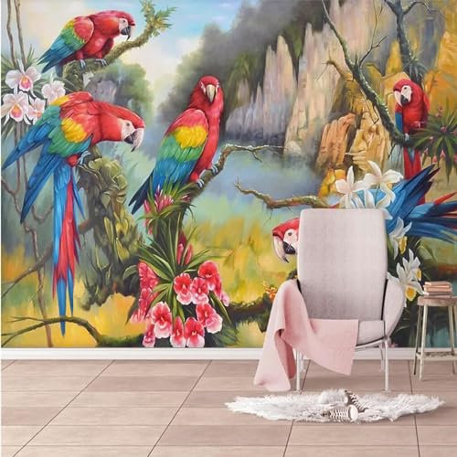 ZEZILE Peint à la Main forêt Tropicale Couleur Perroquet Mur personnalisé Grand Papier Peint Vert Mural Papel de Parede