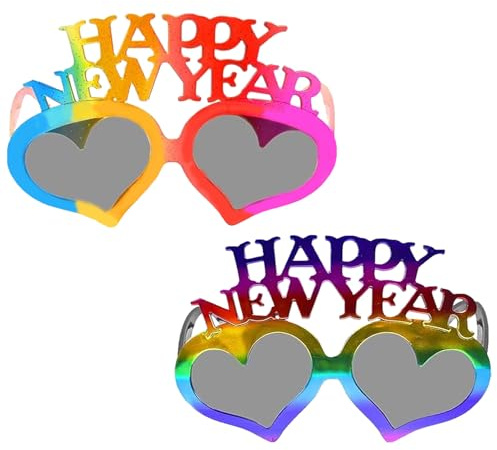 CKCSHI 2pcs Happy New Year Glasses 2026, New Year's Eve Party accessories, Glitter Love Heart New Year Glasses 2026, Novelty Party Glasses for New Years Eve Party Props Decorations