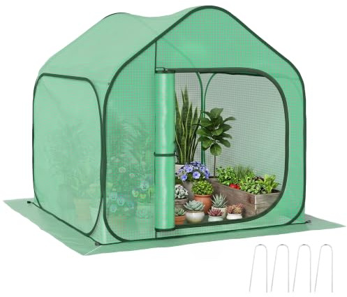 Outsunny Mini Pop Up Greenhouse with Zipper Door 150 x 148 x 148 cm Green | Reinforced PE Cover, Foldable Small Greenhouse, for Indoor Outdoor