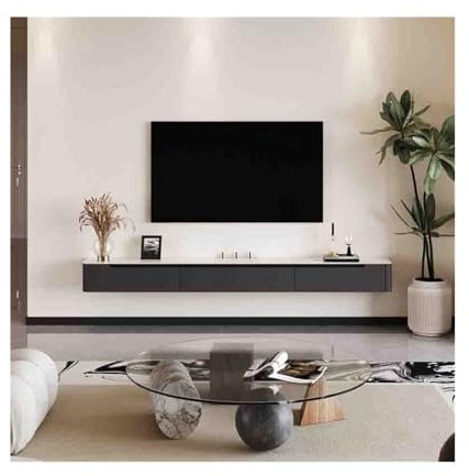 GLigeT Floating TV Cabinet Floating TV Stand, Modern Wall Mounted TV Cabinet Media Console with Flip Doors and 2 Drawers, Oak Floating Entertainment Center Floating TV Unit(Dark Gray,240x24x20cm)