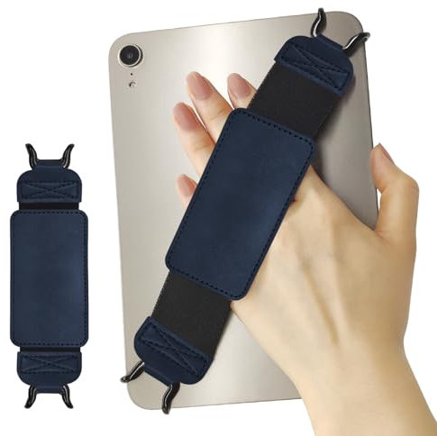 Gowjaw Leder-Handschlaufe-Halterung für 6,5-9,5 Zoll Tablet/iPad, Fingergriff für iPad Pro/iPad Air/Kindle Fire HD, hochelastische, vielseitige Handschlaufe, Königsblau