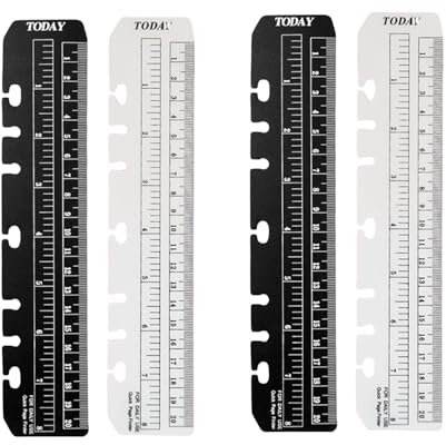 4 Stück A5 Lineal Lesezeichen,Seitenmarker Ruler für Ordner A5 Querformat,6 Löcher Binder Notizbuch Klein Kunststoff,Positionierlineal für Seite Marker Loseblatt Notebook(20cm Länge,Schwarz und Weiß)