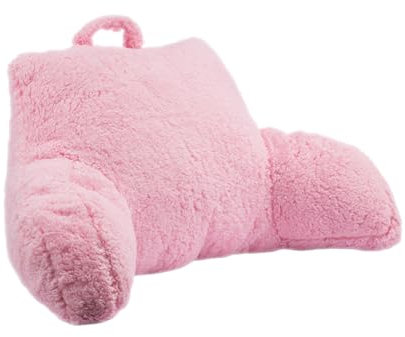 CROWNSHOP Reading Pillow, Cuddle Cushion with Arms, Long Hair Fleece Gaming Cushion, Detachable Backrest, Super Soft (Pink)