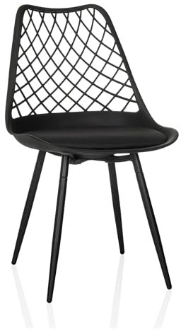 hjh LIVING Schalenstuhl mit Kissen, wetterfest BEGIO S Kunststoff Schale, Eisenbeine, In- und Outdoor Stuhl für Garten, Terrasse oder Esszimmer, Schwarz