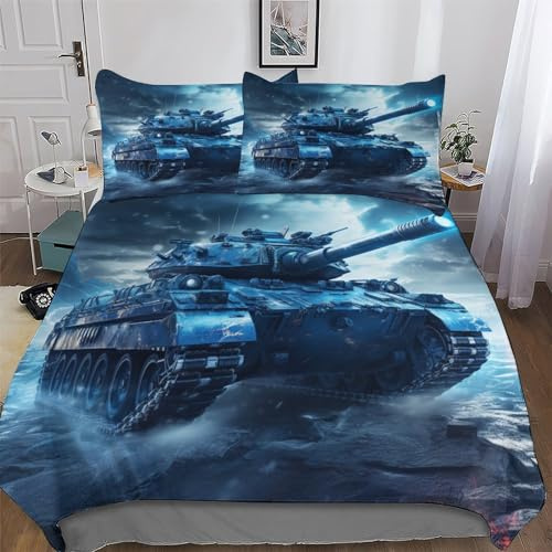 LTTTT Panzer Bettbezüge Angenehme Bettwäsche Set Weiche Mikrofaser Bettbezug Mit Kissenbezug 3 Teilig Jungen Mädchen Deckenbezug Double (200x200cm)