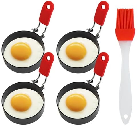 Armo® 4 X Stainless Steel Non Stick Egg Poacher Breakfast Burger Maker Fried Egg Rings with Handle