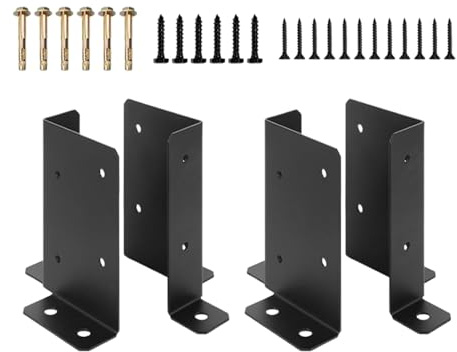 Rukjmqi Post Base Bracket | Wood Fence Pergola Post Base Brackets Kit | Heavy Duty Cover Mount for Concrete 4 Piece for Patio Porch Fencing Decking Pergola Mailbox Gazebo