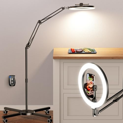 Overhead Stativ Handy mit Ringlicht für Küche – Stabile Ring Light mit 4 Rollen Bremse – Ringlicht mit Stativ für Smartphone, Kochen/Food-Videos/Tutorial-Aufnahmen/Maniküre/Zeichnen/Content Creation