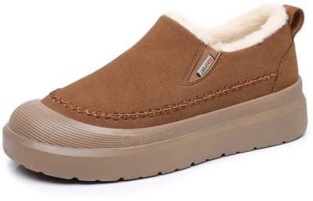 Kobilee Scarponcini Donna, Impermeabili Moda Comodi E Antiscivolo Caviglia Boots Senza Lacci Foderato Caldo Pianta Larga Scarpe Da Camminata Casual OutdoorStivali Stivaletti Da Neve Cachi 43/EU