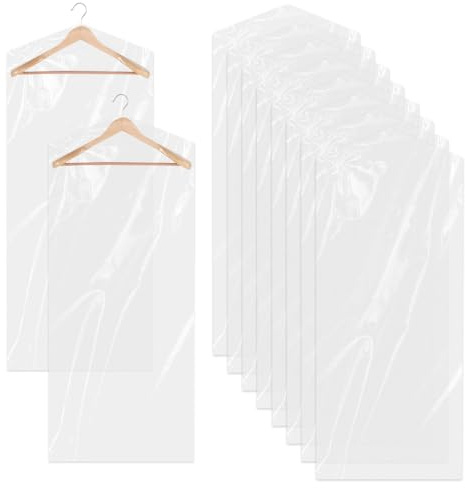 10 Pack Plastic Clothes Covers, 60x180cm Dry Cleaning Plastic Bags Clear Hanging Clothing Covers for Home Storage, Clothing Stores, Travel, Moving