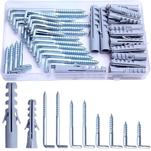 Ysimple 50 Schraubhaken Groß L-Haken M5/M6, Verzinkte Hakenschrauben Set | Schraubhaken Gerade mit Schlitz, Starke Tragkraft 50kg, Wandhaken zum Schrauben, für für Wand, Büro, Werkstatt und Haushalt