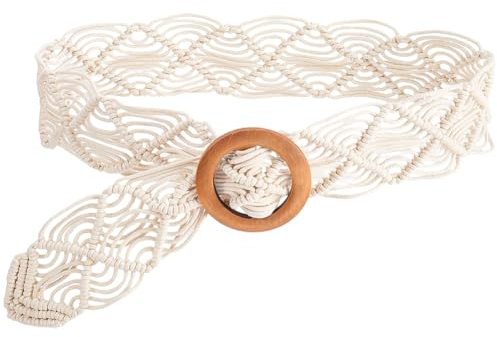 CRASPIRE Cinturón Trenzado Bohemio Ancho Tejido En Beige Bohemio Ajustable Cuerda Cera Hueca Tejido A Mano Trenza Macramé Cadena Decorativa Larga Mujer Vestidos Pantalones Tela Abrigo