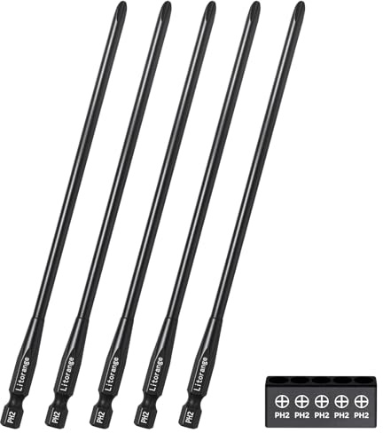 Litorange 153mm PH2 Drywall Screwdriver Bits for DeWALT, 5 Piece | S2 Steel Drywall Screwdriver Bits for DeWALT Screw Guns