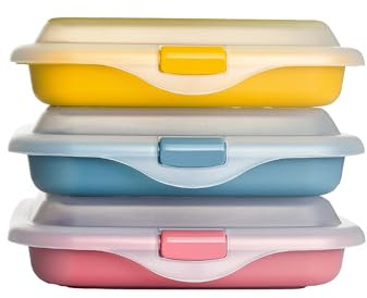IBILI - Set de 3 Porta Sandwhich - embutidos - queso, 3 tapers de 14,5 x 14,5 x 3,6 cm, Plástico Libre de BPA, Reutilizable