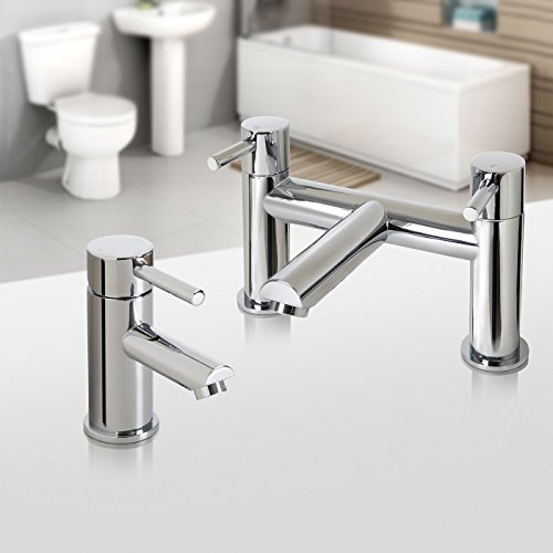 iBathUK | Chrome Basin Sink Mixer Tap with Bath Filler Tap Set TP3015
