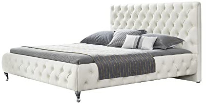 i-flair Polsterbett Amour 200x200 cm Barock Stil Designer Bett mit Lederknöpfe in der Farbe Weiß