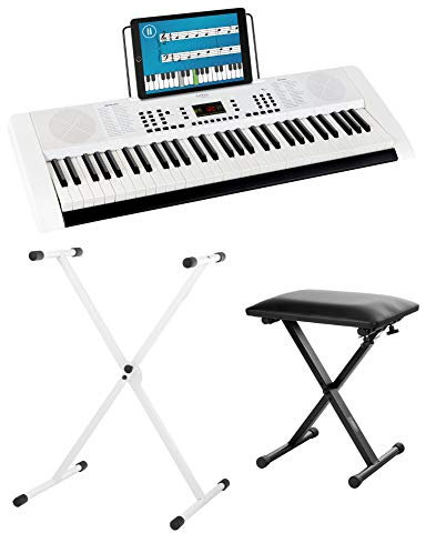 Funkey 61 Edition Keyboard Set inkl. Keyboardständer und Bank (300 Sounds, 300 Rhythmen, 10 Demo Songs, Netzteil, Notenständer, Ständer, Hocker) weiß