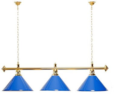 Billiard-Royal Billardlampe mit 3 Schirmen blau Goldfarbene Halterung als Hängelampe für Billardtische