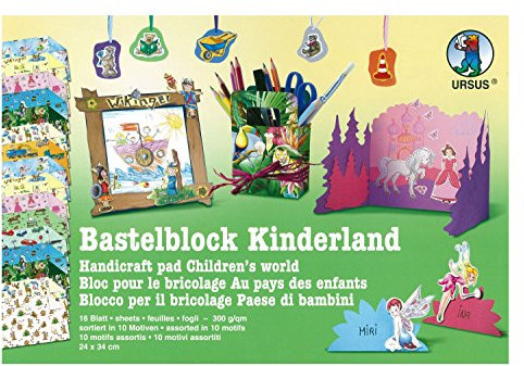 Ursus 12840099 - Fotokarton, Kinderland, ca. 24 x 24 cm, 300 g/qm, 16 Blatt in 10 Motiven, beidseitig bedruckt, Vorder- und Rückseite in verschiedenen Motiven, aus Frischzellulose