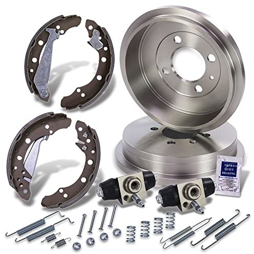 BESTPRICE Bremsensatz Hinterachse inkl 2x Bremstrommel Hinterachse 4x Bremsbacken Hinterachse mit Montagesatz 2x Radbremszylinder (Aluminium) Hinterachse Kompatibel mit VW POLO (6N2) (6V2) (6N1) (6V5)