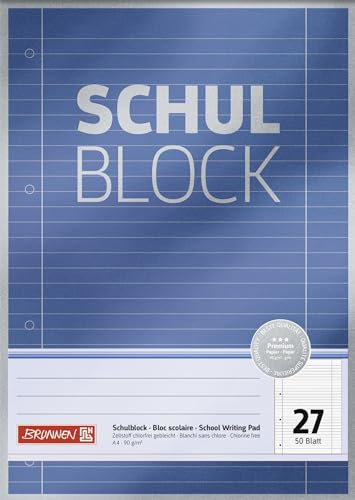10X BRUNNEN Schulblock A4 Lin27 50Bl Premium