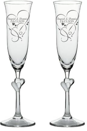 Sektgläser Champagnergläser L'Amour, Sektkelch, Sektflöte 2er Set mit Gravur persönliches Geschenk zur Hochzeit, Jahrestag, Valentinstag, Herz:satiniert