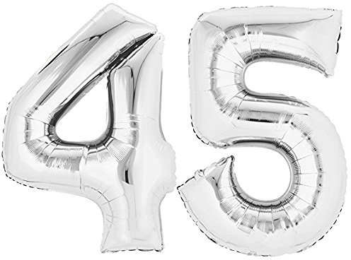 TOP TEN XXL Folienballon 80 cm Silber 45 Zahlenballon, Luftballon, Geburtstag, Heliumballon