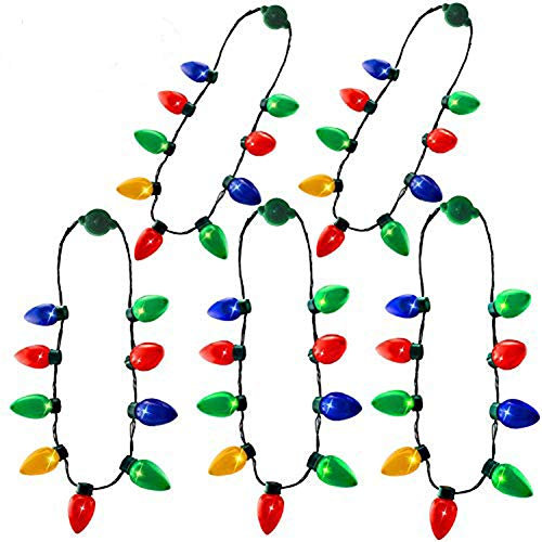 Queta 5 Stücke Weihnachts Lichterkette zum Umhängen Weihnachten Halskette Lichterkette Schmuck für den Weihnachtsmarkt oder auf Weihnachtsfeiern für Elchglas Fans LED