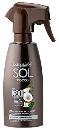 Bottega Verde - Sonnenspray SOL Kokosnuss SPF 30, 250 ml, hoher Schutz, sandabweisend, mit Kokosmilch, Karotten- und Papaya-Extrakt, intensiviert und verlängert die Bräunung, wasserfest