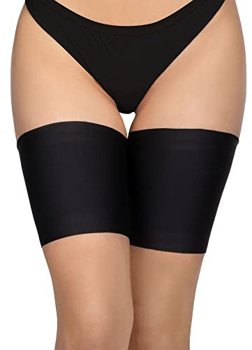 Annes styling Elastische Oberschenkelbänder für Damen, scheuern nicht, verhindern das Reiben der Oberschenkel, aus Satin gefütterter Silikon, Satin Nero L
