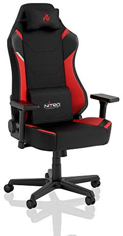 NITRO CONCEPTS X1000 Gaming-Stuhl - Bürostuhl Ergonomisch – Schreibtischstuhl - Drehstuhl mit Rollen - Gaming Sessel - Gaming Chair Pc - Stoffbezug - Belastbarkeit 135 kg – Schwarz/Rot