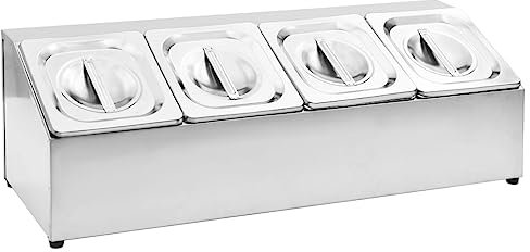 vidaXL Soporte Bandeja Gastronorm con 4 Bandejas 1/6 Contenedores de Alimentos Barra Recipiente para Ensaladas Hostelería Acero Inoxidable
