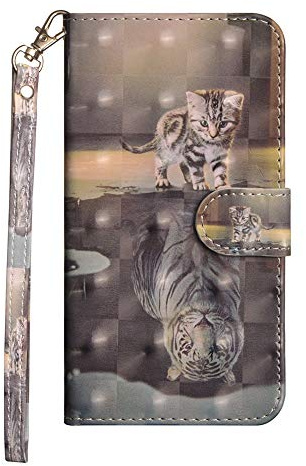 Sunrive Kompatibel mit LG K42 Hülle,Magnetisch Schaltfläche Ledertasche Schutzhülle Etui Leder Case Cover Handyhülle Tasche Schalen Lederhülle MEHRWEG(Katze Tiger)