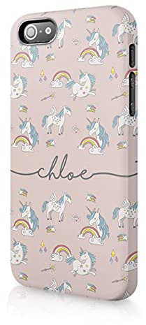 Tirita Personalised Phone Case Cover Compatible with iPhone 5 / 5s / SE 2016 - Vintage Shabby Chic [05 - Rainbow Pink Unicorns]