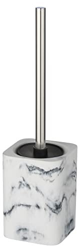WENKO WC-Garnitur Desio, eleganter Bürstenhalter aus Kunststein in Marmor-Optik, edles Design für stillvolle Badausstattung, inklusive hygienischer Toilettenbürste, Weiß/Grau, 10,1 x 36,5 x 10,1 cm