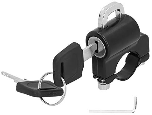 Acouto Motorcycle Helmet Lock Security Aluminum Alloy Iron Black Padlock 2Keys for 0.9‑1.1in Handlebar Universal Helmet Lock Anti Theft Helmet Lock Cable