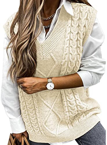 Voqeen Suéter para Mujer Chaleco Sin Mangas Pullover Jerséis de Punto Cuello en V Elegante Prendas de Punto Sueltas Camisetas sin Mangas para Damas Modernas Niñas