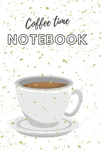 Designer notebook with a picture of a cup of coffee on the cover.