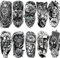 Feelairy 10 Blätter Groß Tiger Löwe Temporäre Tattoos Männer Frauen Arm, Wasserdicht 3D Temporary Tattoo Schwarz Schädel Halloween Fake Tattoo Aufkleber Tiere Blume für Erwachsene Kinder