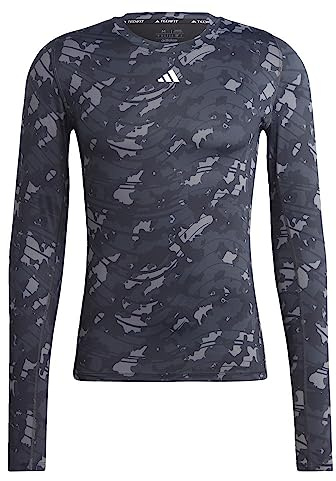 adidas Men's Techfit All Over Print Long-Sleeve T-Shirt, Black/Print, Large