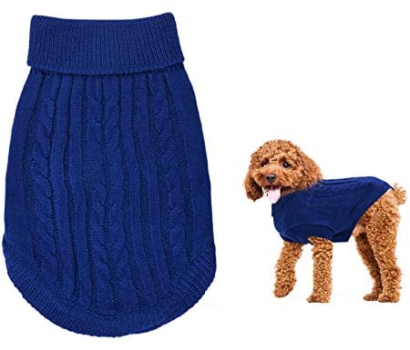Warm Puppy Sweater for Small Dogs - Knitted Dog Pullover with Soft Turtleneck - Winter Outfit for Welsh Corgi, Yorkshire Terrier, Chihuahua (S, Blue)