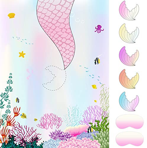 NEBURORA Pin The Tail on The Mermaid with 24 PCS Tails,Mermaid Theme Birthday Party Games for Kids