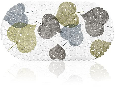 Bath Mat Non Slip Anti Mould, 69x35cm Shell Pebbles Shape Shower Mat with Suction Cups, Washable Quick Dry Bath Mats for Bathroom (Ginkgo)