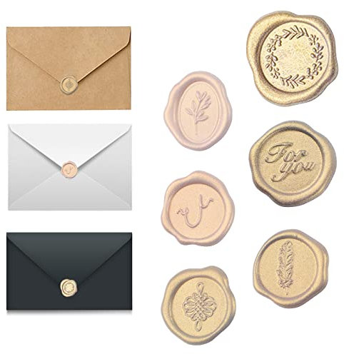 URROMA Mixed Gold Wachs Siegel Aufkleber, 54 Pcs Weichschaum Golden Vintage Umschlag Siegel Aufkleber Antike Klebestempel Aufkleber f黵 Weihnachten Hochzeit Einladungen Party Supplies