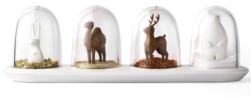 4-in-1 Küchengewürzglas Mit Tablett, Tierparade-Design Gewürzstreuer Salt and Pepper Shakers Set Spice Shaker Gewürzbox for Kitchen Süßes Design Gewürz-Aufbewahrungsbehälter Küchen-Gewürzglas(B)