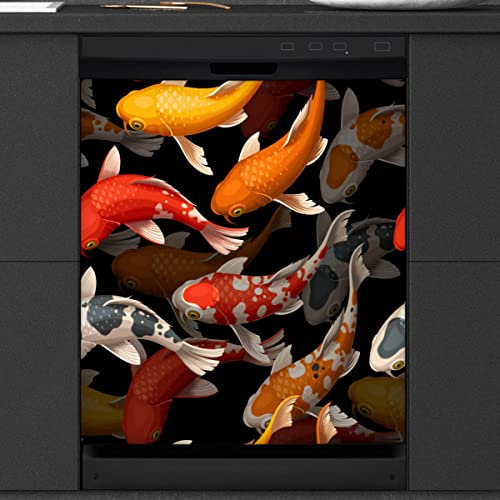 Japanische Fische Geschirrsp¨¹ler Magnetische Abdeckung K¨¹che Dekor Koi Fisch Front Geschirrsp¨¹ler K¨¹hlschrank Magnetische Abdeckung Aufkleber Ger?t Abdeckung 23 x 26 Zoll